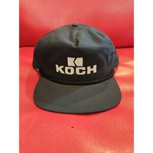 Vintage Koch Hat Cap‎ Strap Back Navy Blue Embroidered K Logo Mens Supreme 90s